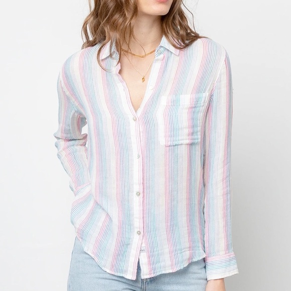 Rails Ellis Button-Down Shirt in Iris Stripe Size Small - Picture 2 of 12